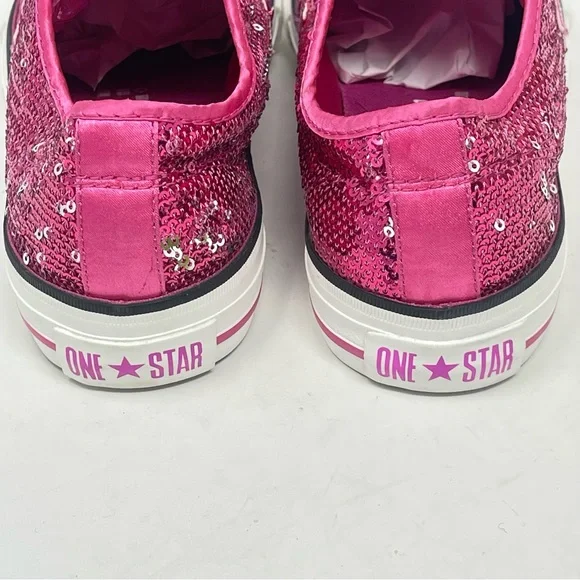 Converse One Star Shoes Womens 6.5 Pink Sequins Low Top Slip On Sneakers Wedding - Picture 9 of 13